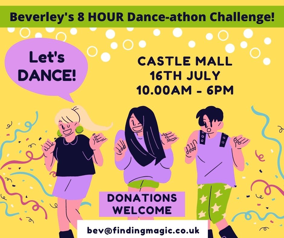 Beverley's 8 HOUR Dance-athon Challenge!
Castle Mall, Norwich
16th July 
10.00AM - 6PM
Donations Welcome- bev@findingmagic.co.uk